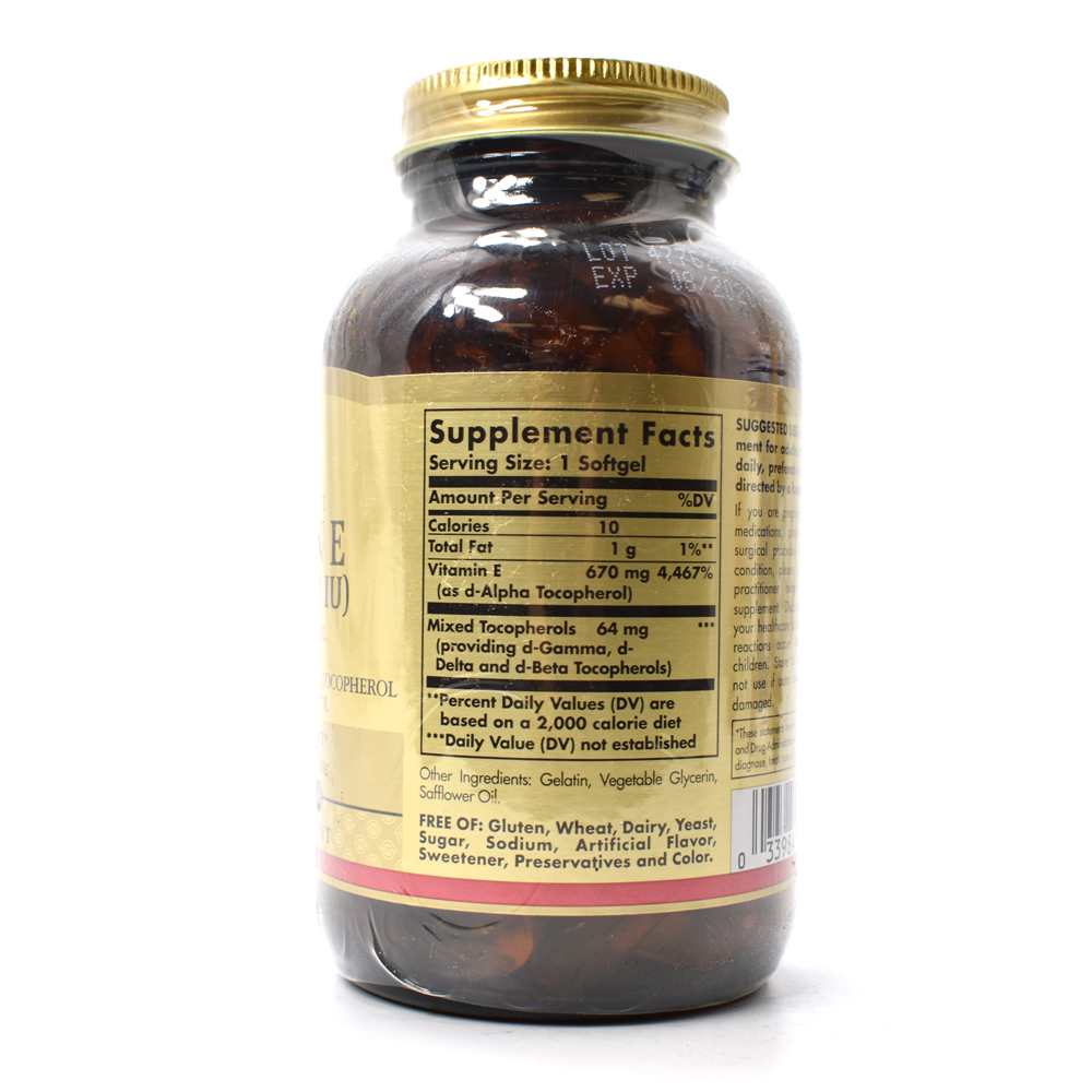 Solgar Vitamin E dAlpha Tocopherol 1000 IU 100 Softgels 490940208176