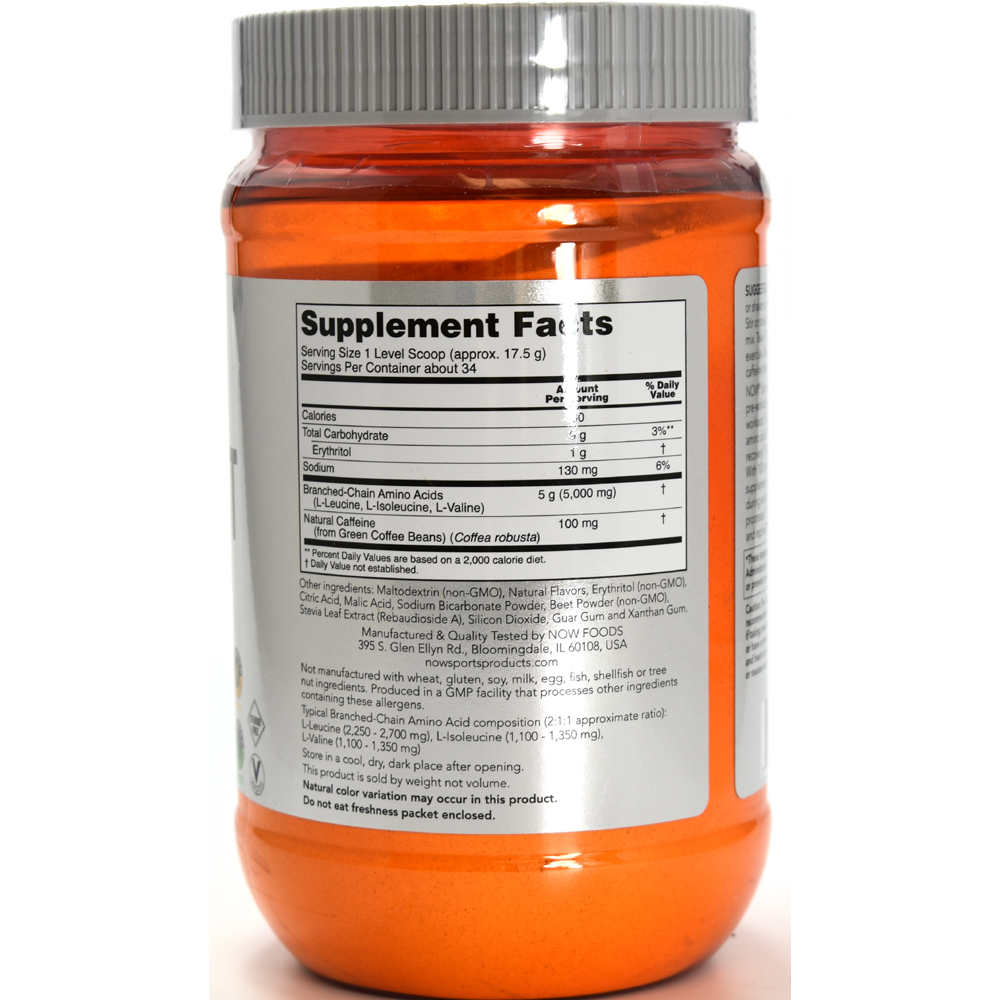 NOW Sports BCAA Blast 100 mg Caffeine, 5g BCAAs Tropical Punch Flavor