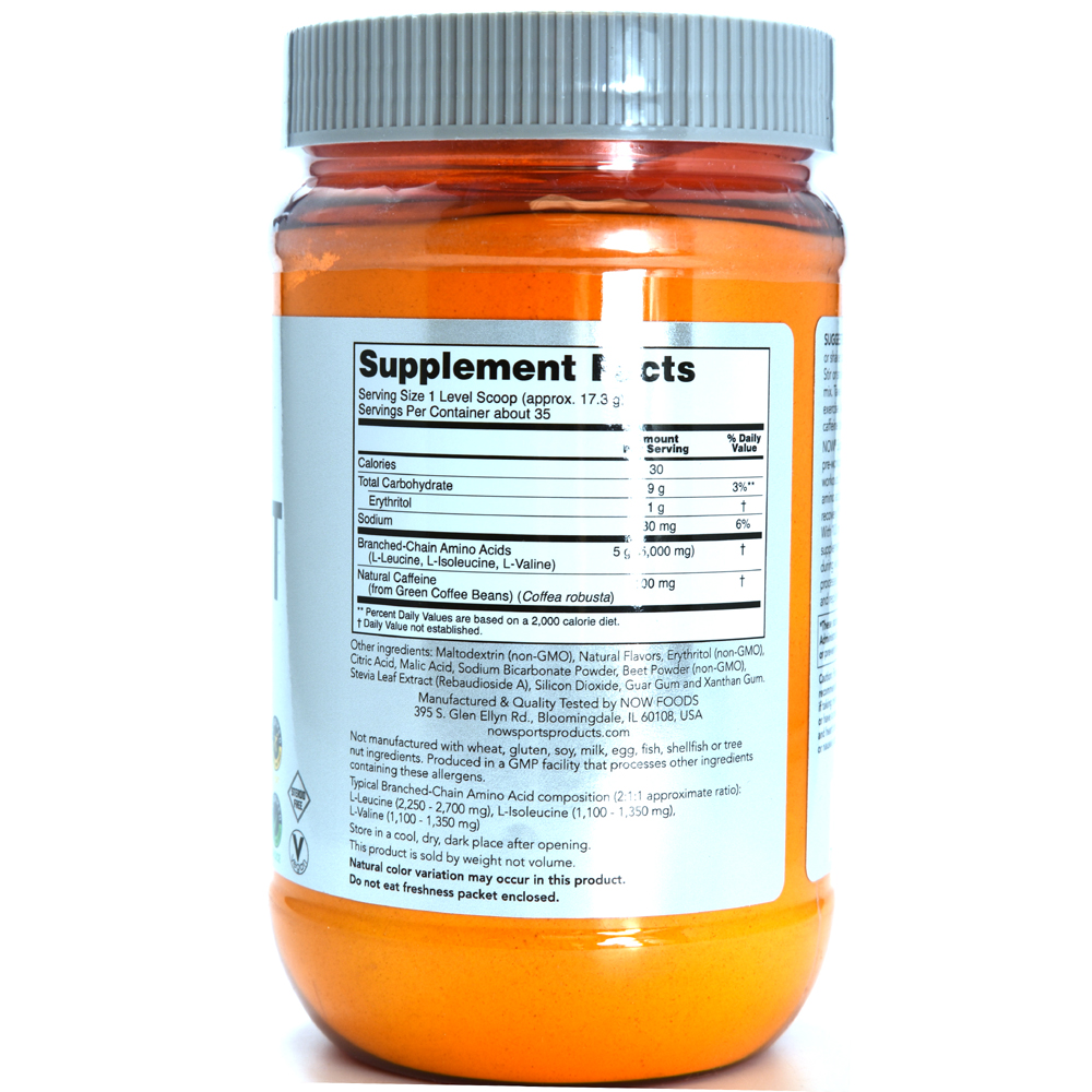 NOW Sports BCAA Blast 100 mg Caffeine, 5g BCAAs Raspberry Flavor